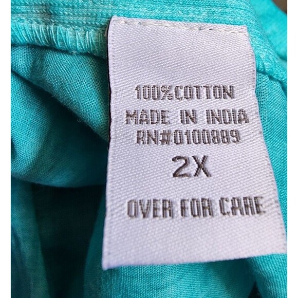 Keren Hart Blouse Size 2X NEW Distressed Finish Blue Button Front Tab Sleeves - Picture 9 of 10